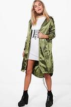 Boohoo Emma Satin Longline Eyelet Detail Parka