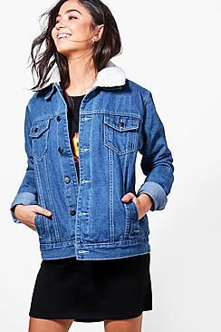 Boohoo Borg Lined Oversize Denim Jacket