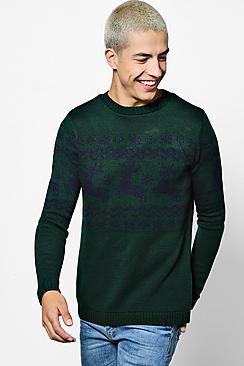 Boohoo Reindeer Border Fairisle Christmas Jumper