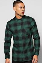 Boohoo Long Sleeve Brushed Flannel Shirt With Chest Pocket Khaki