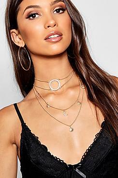 Boohoo Diamante Circle Layered Choker Necklace