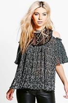 Boohoo Scarlett Lace Insert Floral Pleated Top