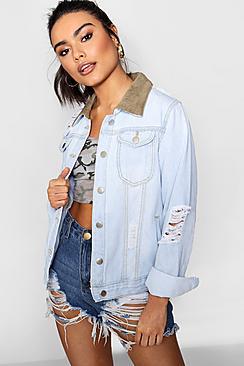 Boohoo Cord Collar Slim Fit Denim Jacket