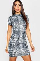 Boohoo High Neck Cap Sleeve Zebra Mini Dress