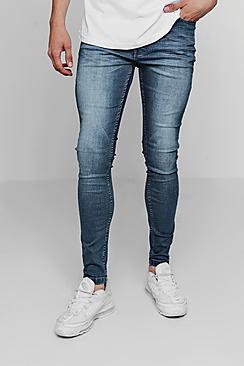 Boohoo Super Skinny Denim Jeans In Mid Blue
