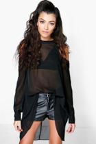 Boohoo Isabelle High Neck Cut Out Shoulder Blouse Black