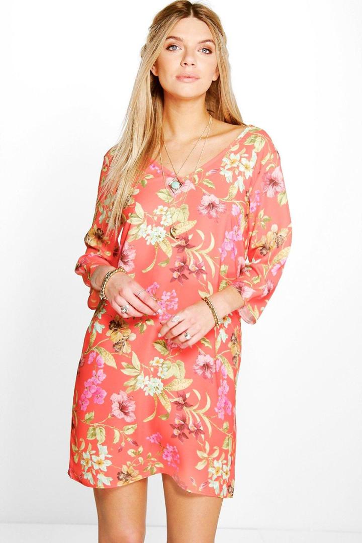 Boohoo Emmaline V Front & Back Shift Dress Orange