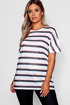 Boohoo Plus Stripe Oversized Basic T-shirt