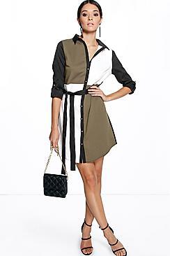Boohoo Caroline Colour Block Shirt Dress