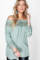 Boohoo Maisie Crochet Off The Shoulder Tie Woven Top
