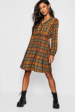 Boohoo Checked Skater Shirt Dress