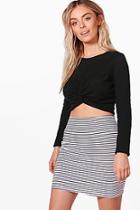 Boohoo Adriana Mono Stripe Ribbed Mini Skirt