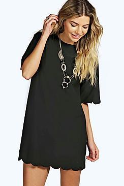 Boohoo Lizzie Scallop 3/4 Sleeve Shift Dress