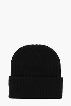 Boohoo Ribbed Knit Beanie With Turn Up