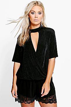 Boohoo Plus Jessica High Neck Wrap Front Top