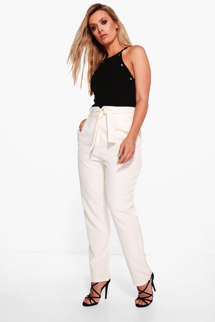Boohoo Plus Chrissie High Waist Tailored  Slim Fit Trouser Cream