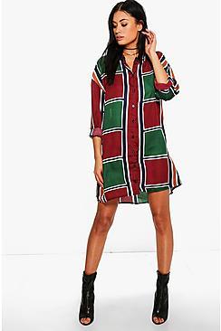 Boohoo Belinda Long Sleeve Mix Stripe Shirt Dress