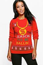 Boohoo Lottie Tis The Season To Be Ballin' Christmas Jumper