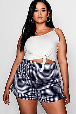 Boohoo Plus Ebony Gingham Frill Hem Short