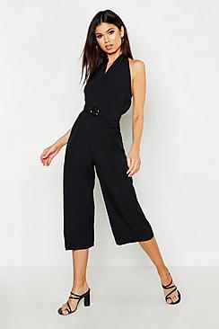 Boohoo Halter Neck O Ring Culotte Jumpsuit