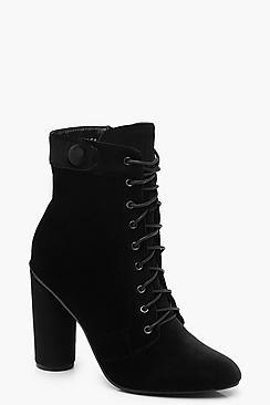 Boohoo Velvet Lace Up Shoe Boots