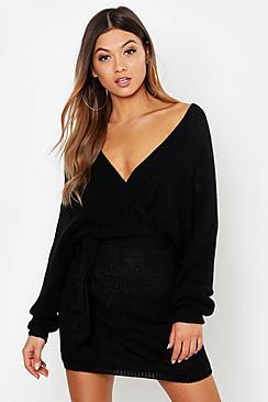 Boohoo Batwing Wrap Mini Knitted Dress