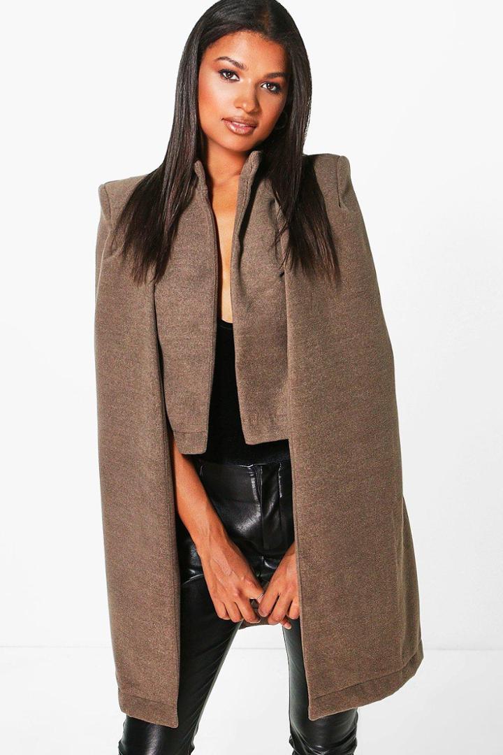 Boohoo Ava Wool Look Cape Mocha