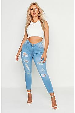Boohoo Plus Light Wash Distressed Skinny Jean