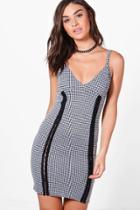 Boohoo Sophie Gingham Eyelet Detail Bodycon Dress Black