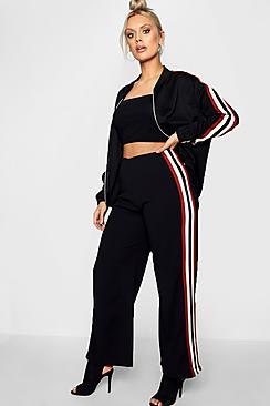 Boohoo Plus Faith Sports Trim Wide Leg Trouser