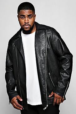 Boohoo Big And Tall Stitch Detail Faux Leather Biker Jacket