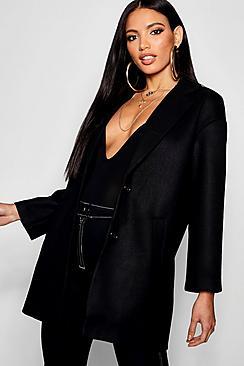 Boohoo Button Through Collared Wool Look Coat