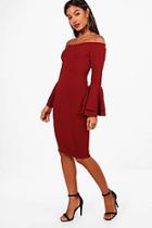 Boohoo Off The Shoulder Double Frill Midi Dress