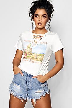 Boohoo Eve Western Print Lace Up T-shirt