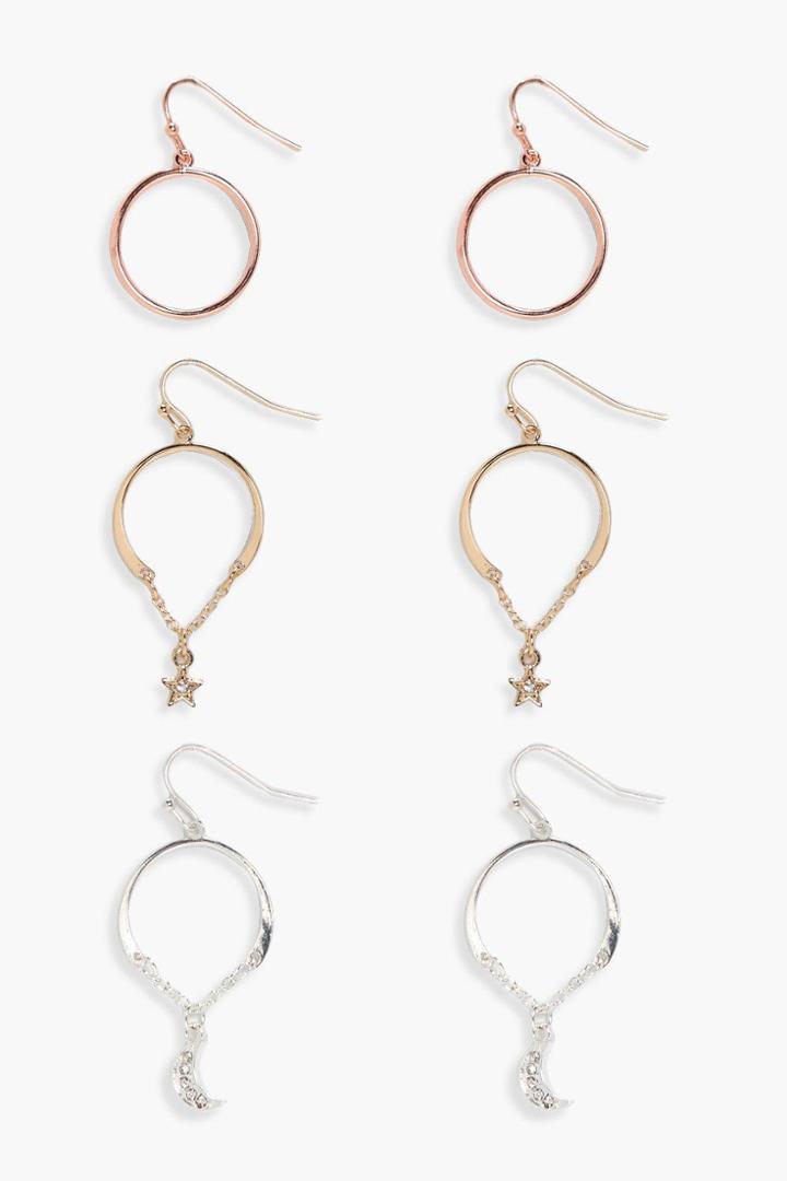 Boohoo Anna Mixed Metal And Charm Hoop Earring Set Multi