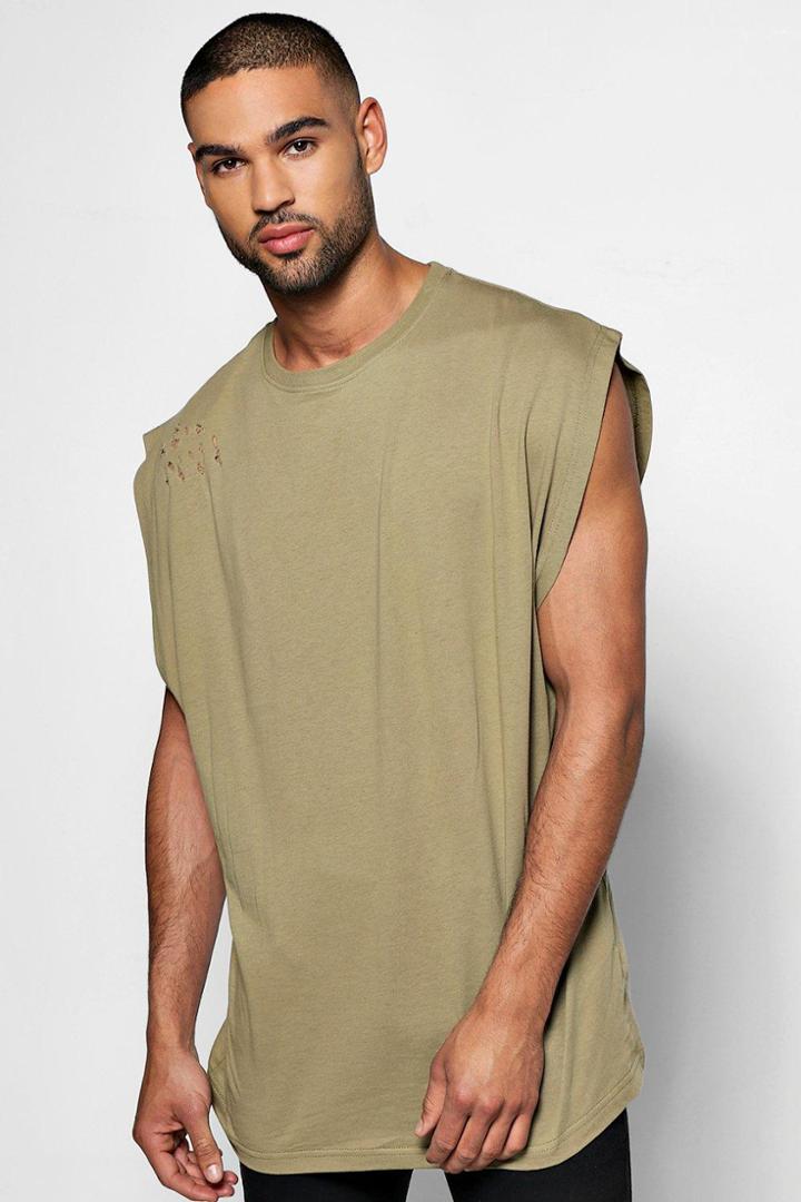 Boohoo Oversized Boxy Fit Drop Arm Hole Tank Top Khaki