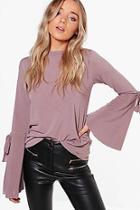 Boohoo Olivia Tie Cuff Wide Sleeve Jumper