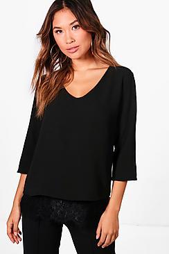 Boohoo Rebecca Lace Hem Blouse