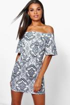 Boohoo Jo Mosaic Off The Shoulder Bodycon Dress Black