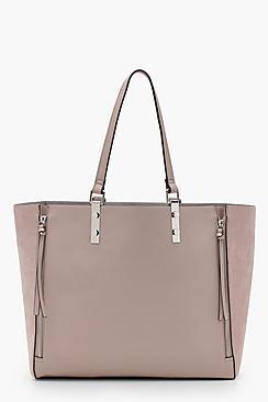 Boohoo Hannah Zips Mixed Texture Tote