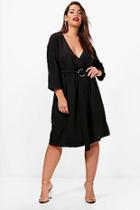 Boohoo Plus Ring Belted Wrap Dress