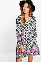 Boohoo Jackson Tassle Boarder Print Shift Dress