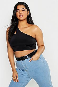 Boohoo Plus Asymmetric Premium Slinky Cut Out Crop Top