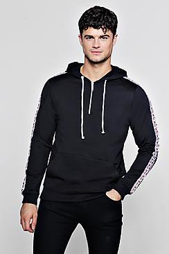 Boohoo Man Box Tape Tricot Zip Placket Hoodie