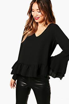 Boohoo Ruffle Hem Flare Sleeve Top