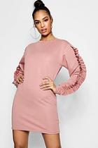 Boohoo Natasha Tonal Ruffle Sleeve Sweat Dress