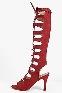 Boohoo Ella Lace Up Ghillie Knee High Heel