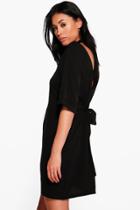 Boohoo Sara Tie Back Short Sleeved Shift Dress Black