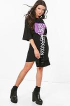 Boohoo Lace Up Printed Oversized T-shirt Dress
