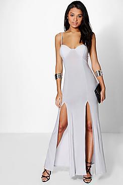 Boohoo Katie Slinky Bodice Split Maxi Dress